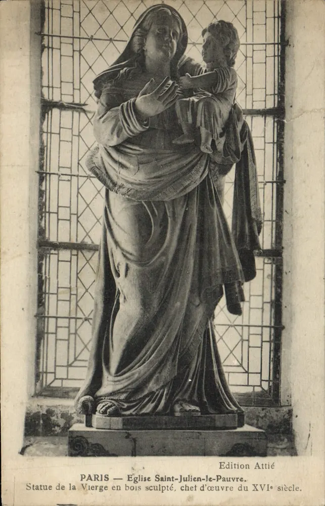 Paris — Statue der Jungfrau aus Holz in der Kirche Saint-Julien-le-Pauvre — Édition Attié - Vorderseite