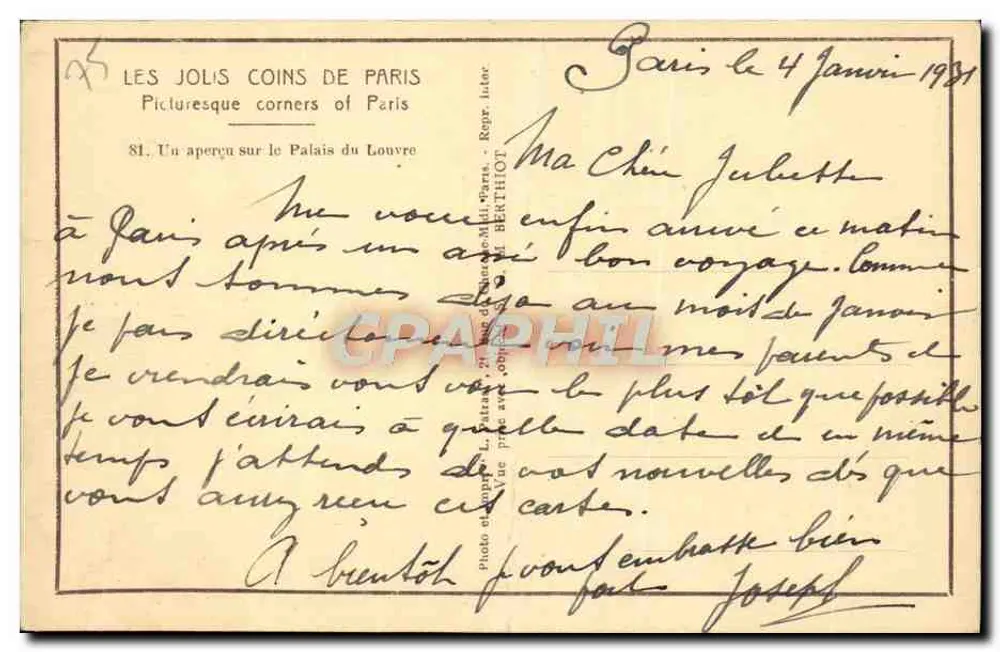 Vue aérienne du Palais du Louvre — éditeur PAIRAS, n° 81 - Rückseite