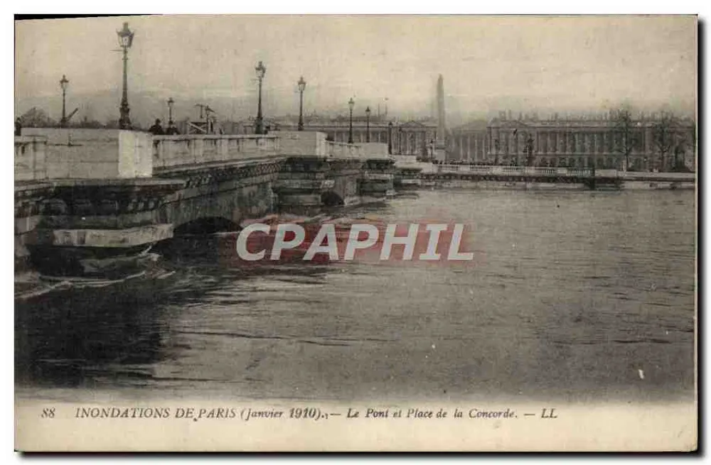 Überschwemmungen in Paris (Januar 1910) — Der Brücke und Place de la Concorde — LL - Vorderseite