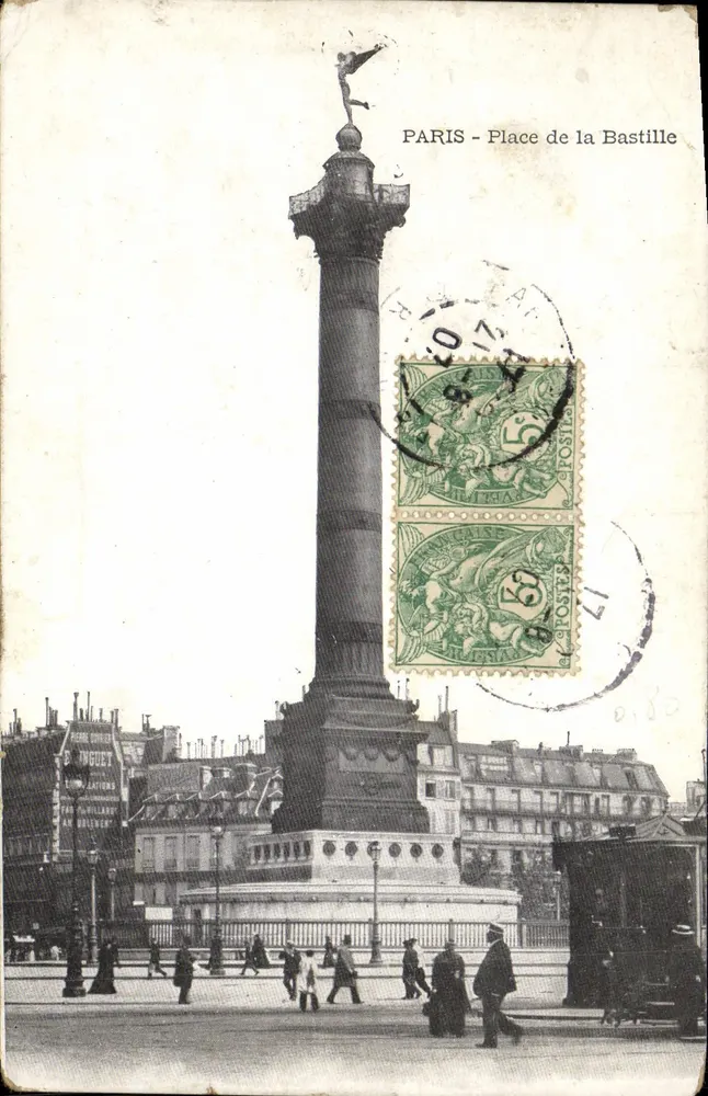 Paris - Praça da Bastilha — Coluna da Bastilha — editor B. Inguet - Frente