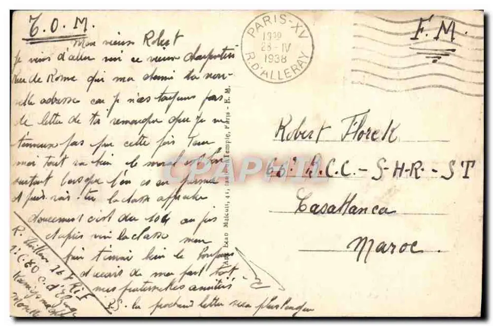 PARIS — Praça da República — Hotel Moderne E.M. - Verso