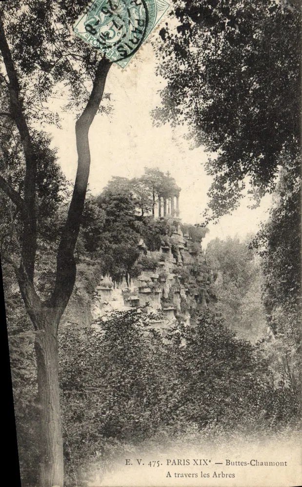 Buttes-Chaumont — Vue du temple sur la colline, éditeur E. V. 475 - Vorderseite