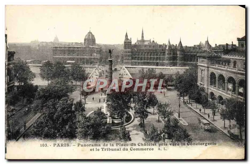 Paris — Panorama der Place du Châtelet in der Nähe der Conciergerie und des Tribunal du Commerce — A. L. - Vorderseite