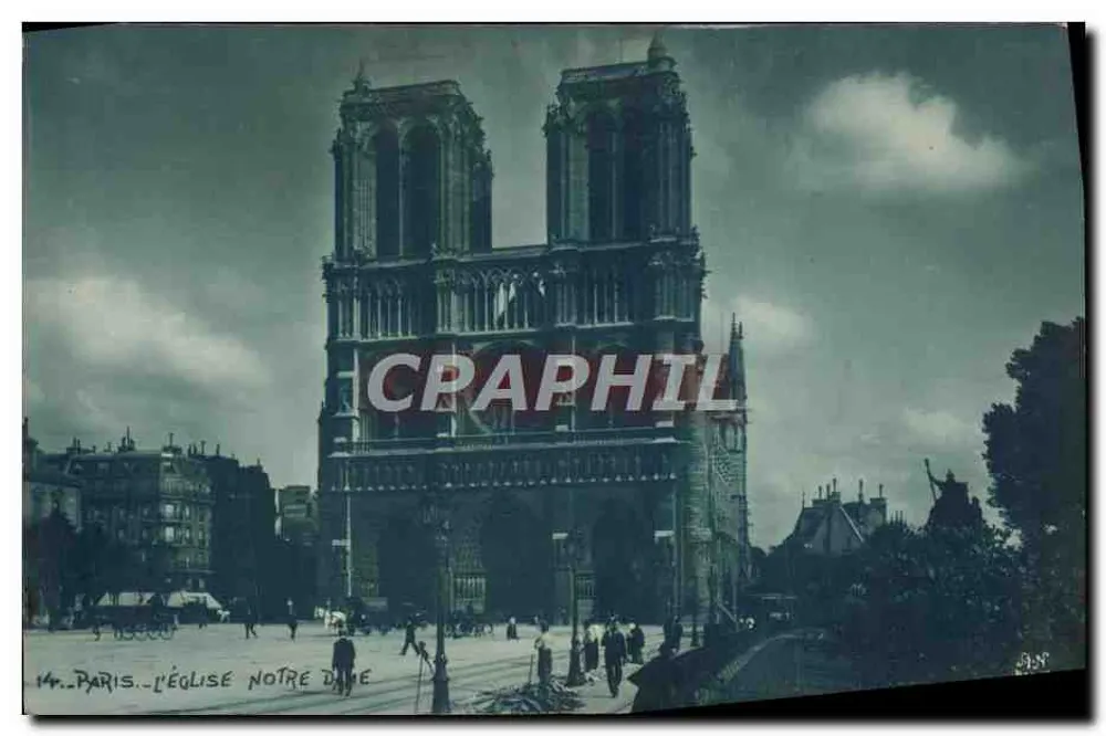 Paris — A Igreja de Nossa Senhora de Paris — Bilhete postal antigo n°14 - Frente