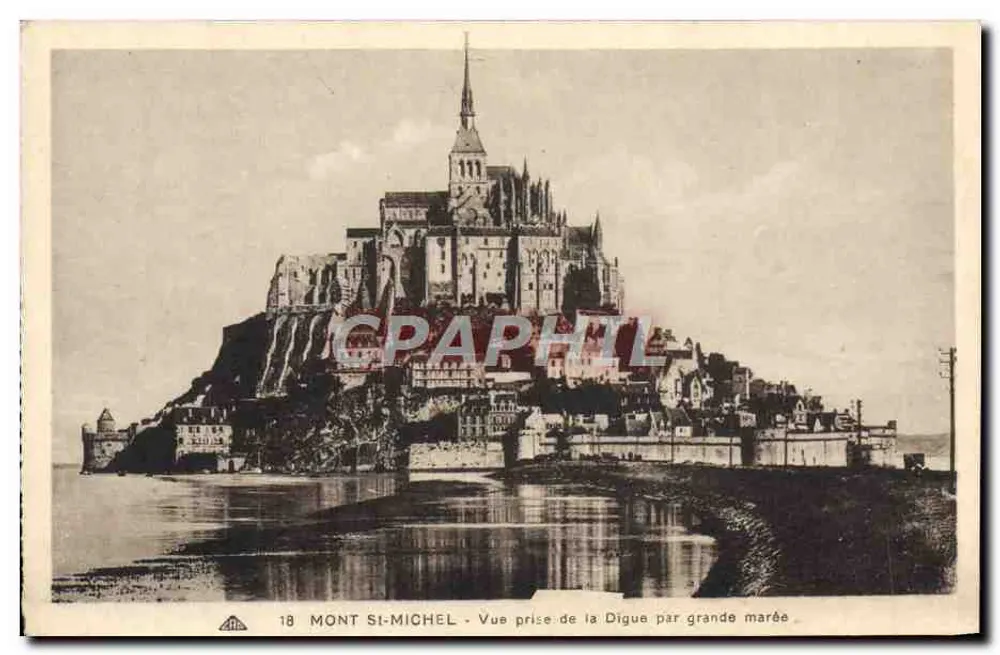 Mont Saint-Michel — Ansicht von der Digue bei Ebbe — Cie des Arts Photomécaniques, Straßburg - Vorderseite