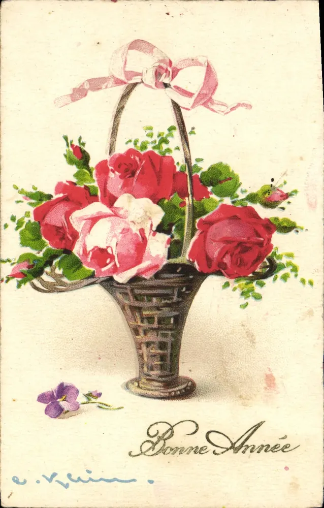 Buquê de rosas — Boa Ano — E. Klein - Frente
