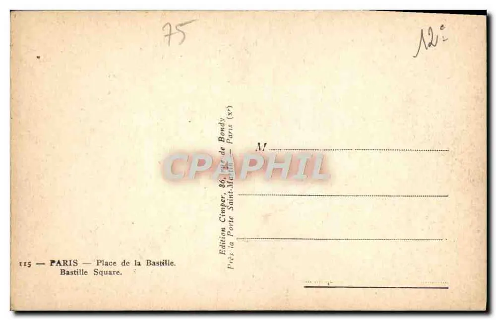 Place de la Bastille — Paris — Édition Gimber - Verso