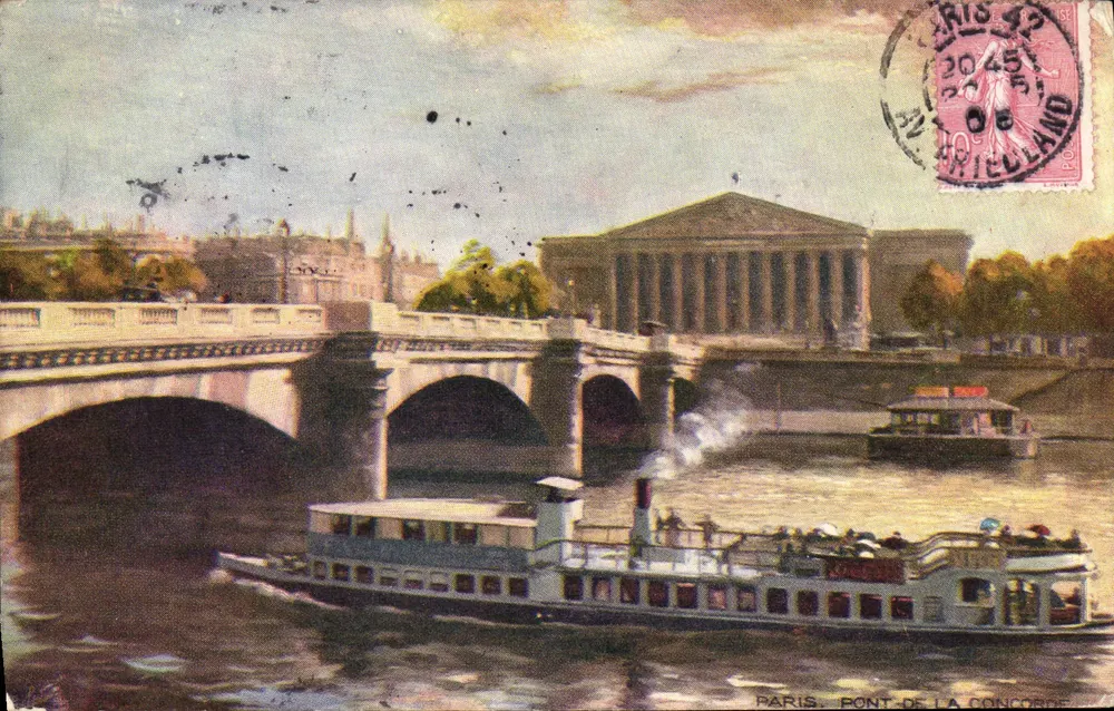 Paris, Ponte da Concorde — vista com barco a vapor — editor Raphael Turk & Fils, série 702 - Frente