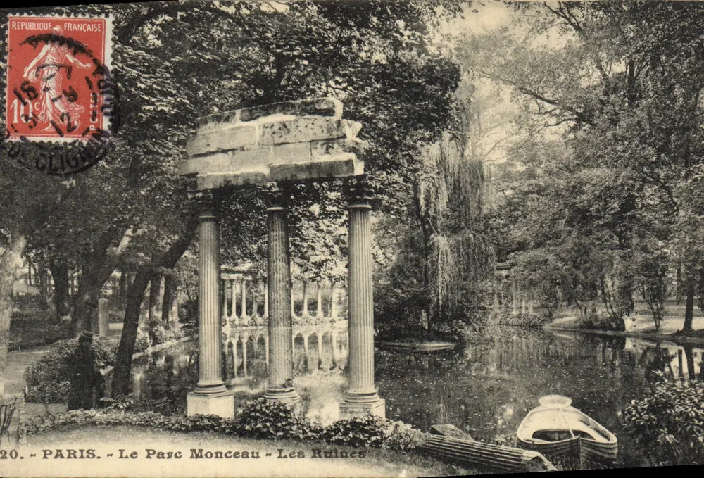Paris - O Parque Monceau - As Ruínas — editor C. Béclaire, n°20 - Frente