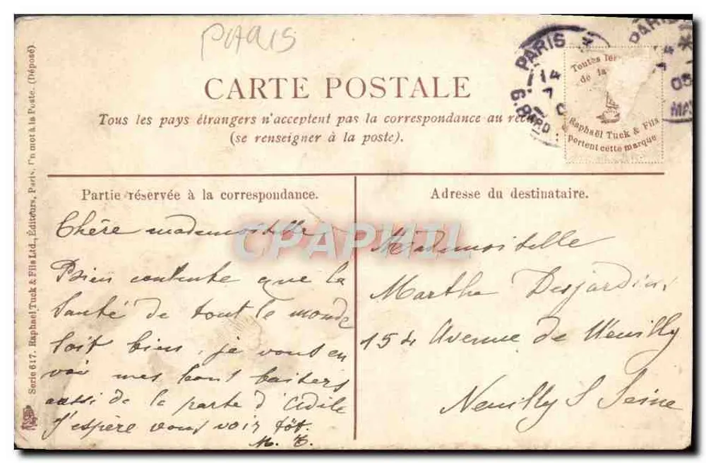 Grande Palácio — vista noturna — Raphael Tuck & Fils, Paris, série 617 - Verso
