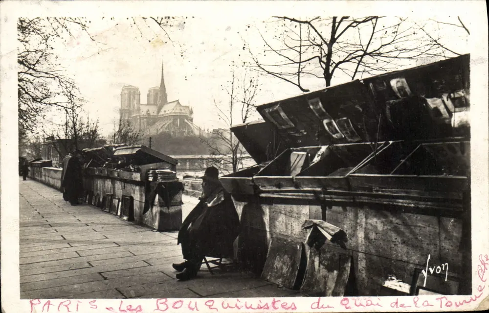Paris — Die Buchhändler am Quai de la Tournelle — Éditions d'Art 'WOR' und interne Fertigung durch Jeanne Peille - Vorderseite