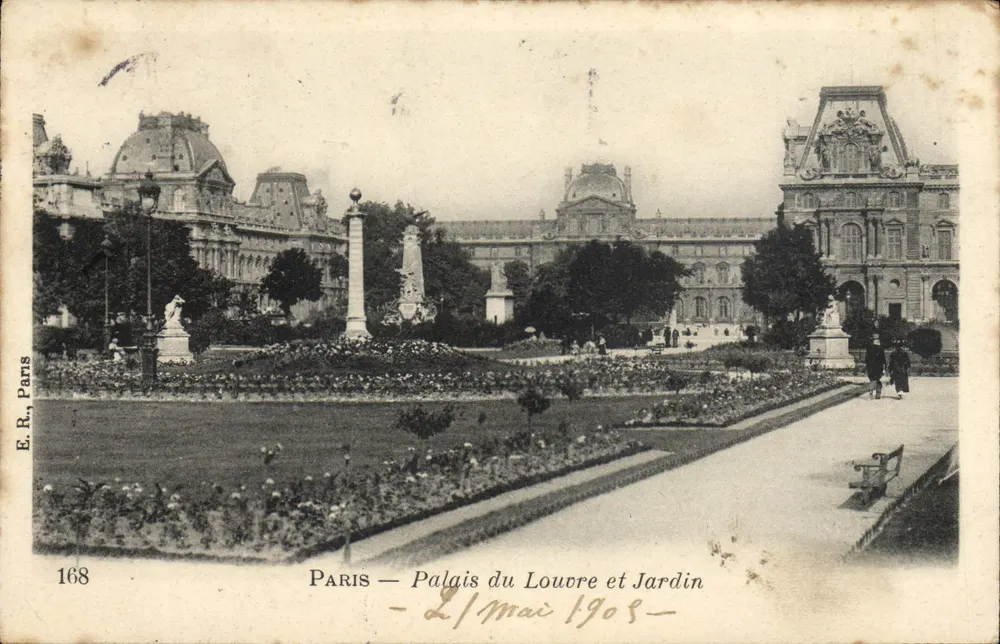 Paris — Palácio do Louvre e Jardim — E.R., Paris, n°168 - Frente