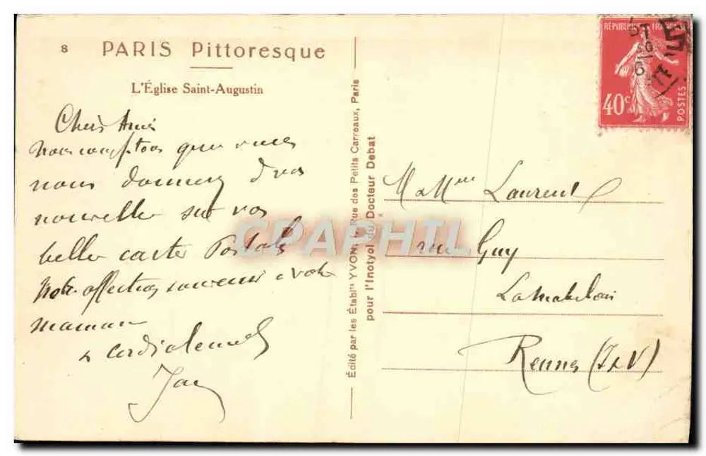 Paris — Die Kirche Saint-Augustin — Verlag der Établissements Yvon, Paris - Rückseite
