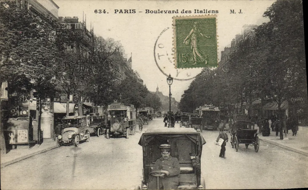 Paris - Boulevard des Italiens — vista urbana com veículos — M. J. editor, n° 634 - Frente