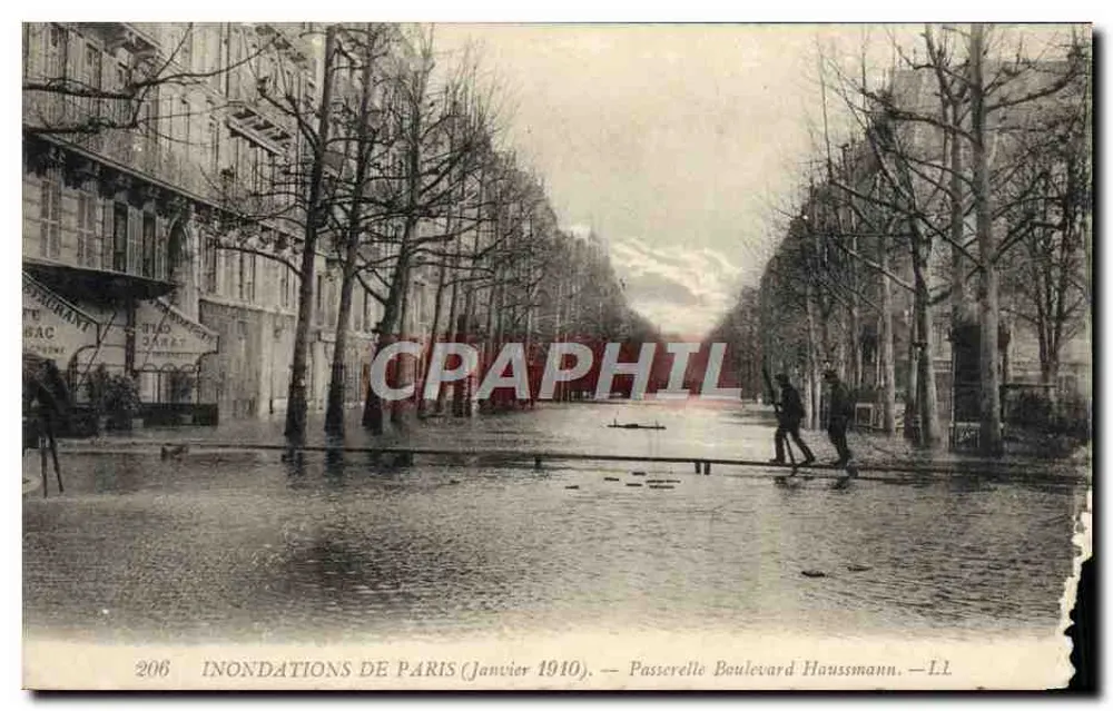 Overstromingen in Parijs (Januari 1910) — Brug over de Boulevard Haussmann — L.L. n°206 - Voorkant