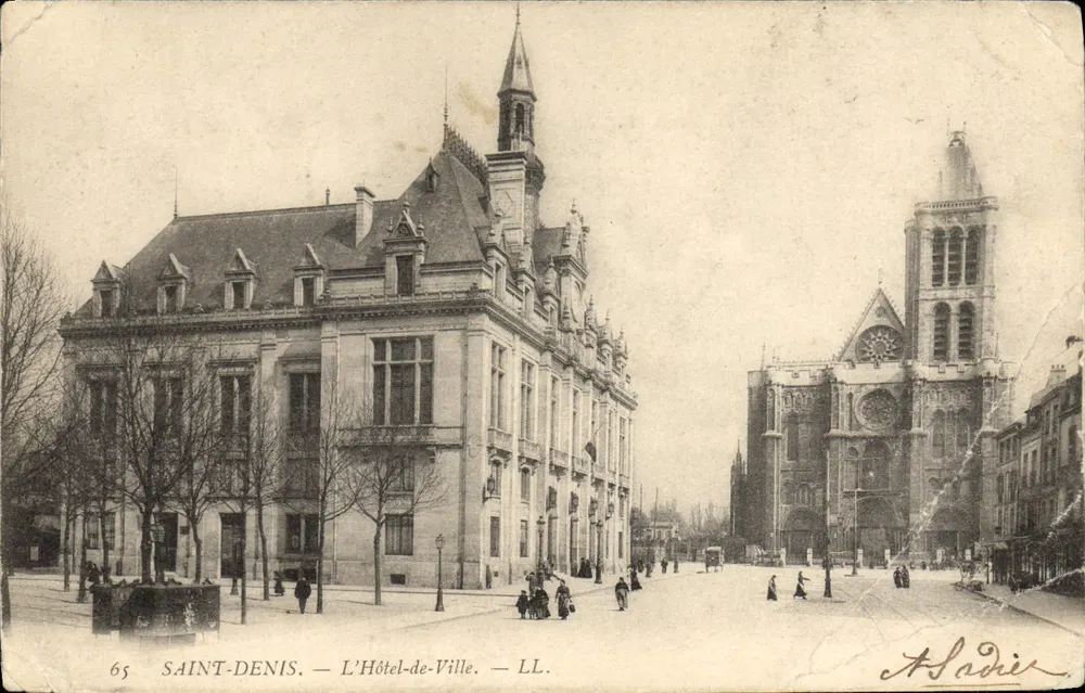 Saint-Denis — L'Hôtel-de-Ville et la cathédrale — éditeur LL. n° 65 - Frente