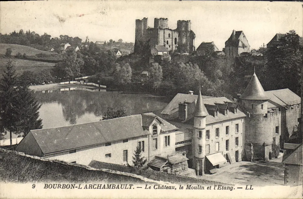 Bourbon-L'Archambault — O Castelo, a Moinha e o Lago — LL - Frente