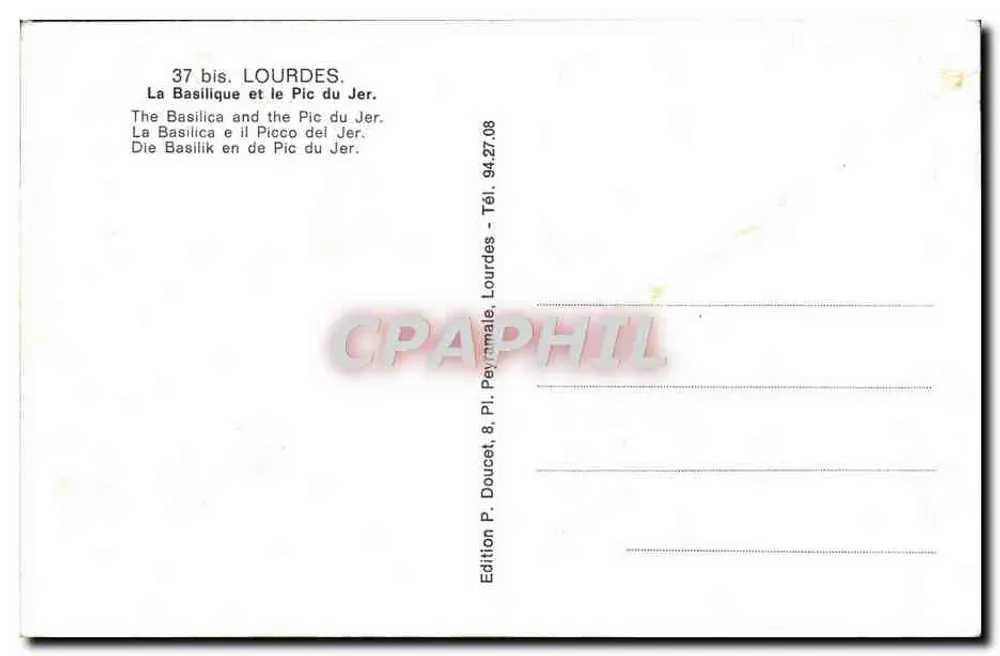 Lourdes — A Basílica e o Pic du Jer — Editor Edlux - Verso