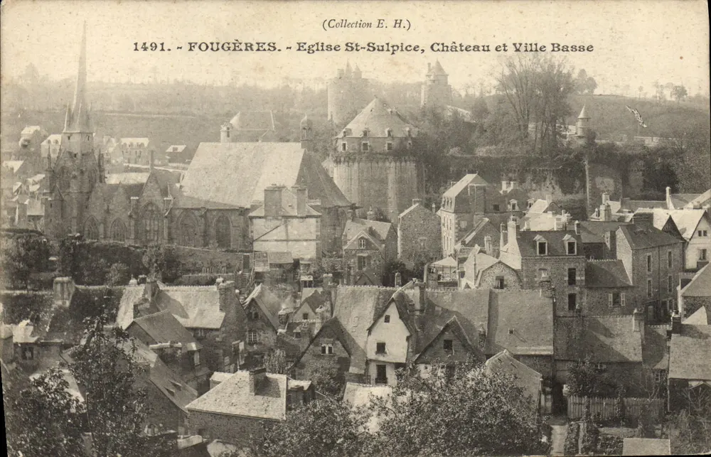 Fougères — Kirche St-Sulpice, Schloss und Unterstadt — Sammlung E.H. - Vorderseite