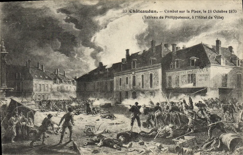Châteaudun — Kampf auf dem Platz, 18. Oktober 1870 (Gemälde von Philippoteaux, im Rathaus) - Vorderseite