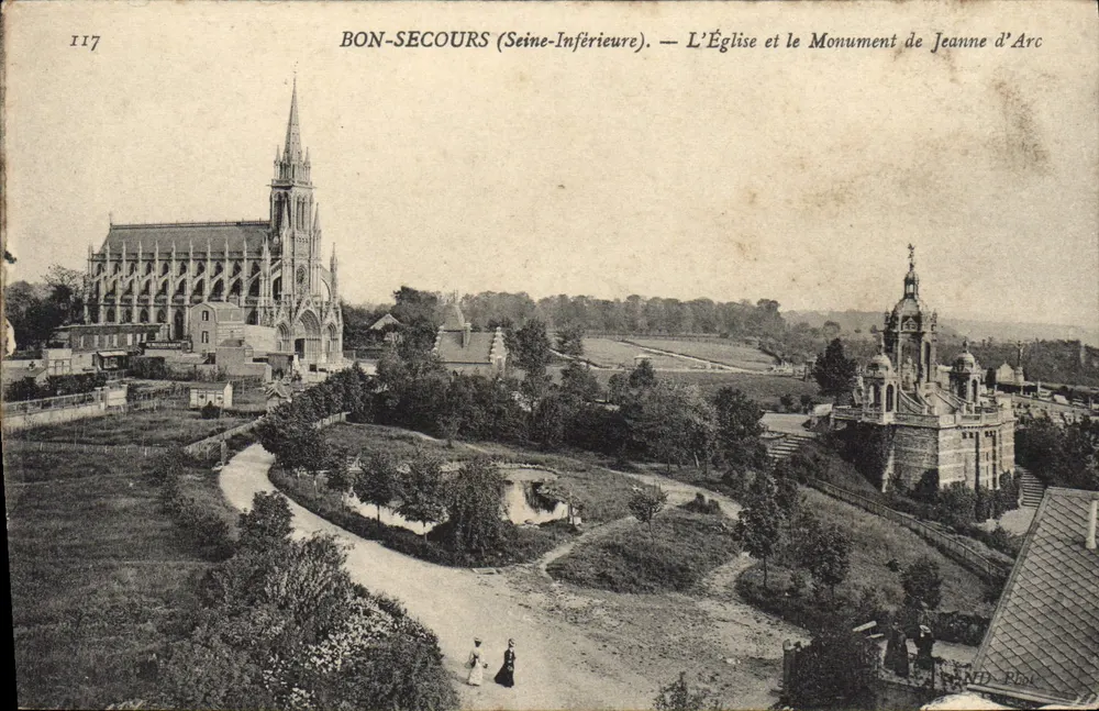 Bonsecours (Seine-Inférieure) — Die Kirche und das Denkmal für Jeanne d'Arc — ARD. Phot. - Vorderseite