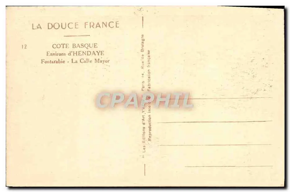 La Calle Mayor — Fontarabie — Verlag Yvon, n°12 - Rückseite