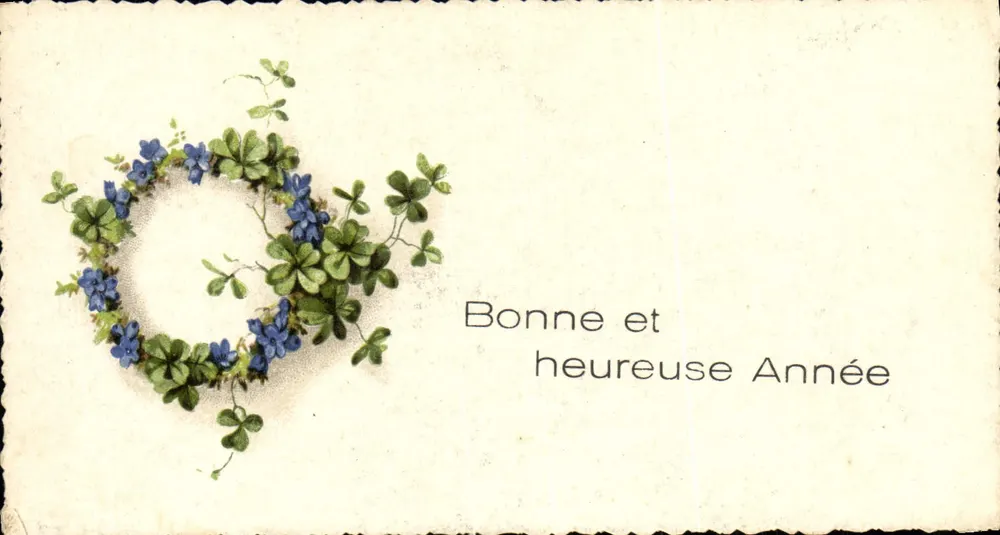 Gutes und glückliches Jahr — Krone aus Klee und blaue Blumen - Vorderseite