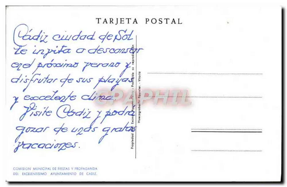Cadiz — Luftbild — Comisión Municipal de Fiestas y Propaganda - Rückseite
