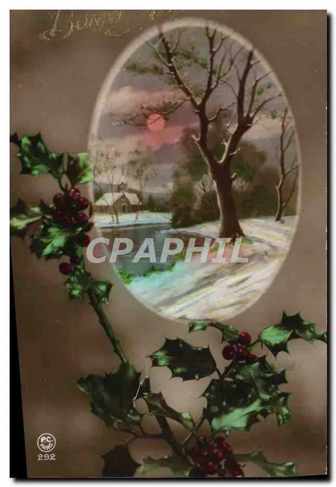 Paysage hivernal — scène de neige avec maison et arbre — éditeur PC PARIS n°292 - Frente