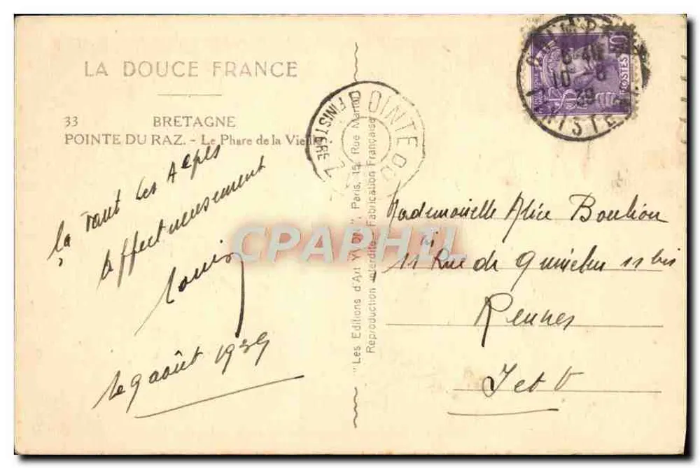 Pointe du Raz — Der alte Leuchtturm — Les Éditions d'Art Vieille France, n°33 - Rückseite