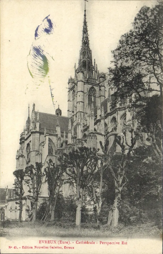 Evreux (Eure) - Catedral - Perspectiva Leste - Edição Nouvelles Galeries, Evreux, N° 45 - Frente