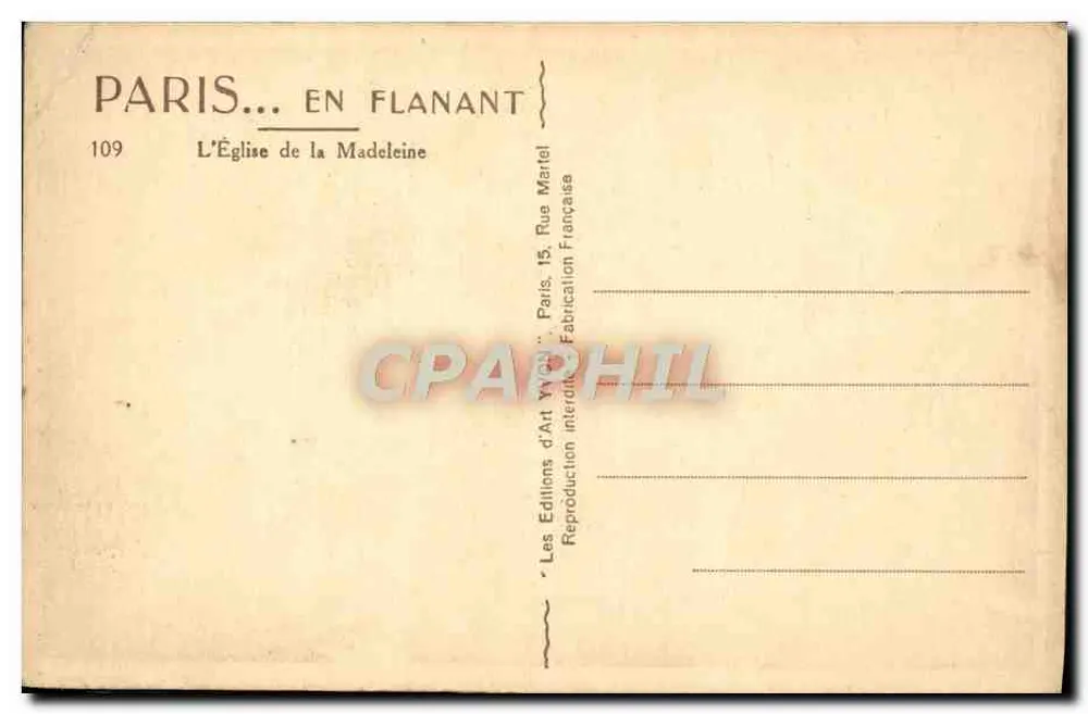 Die Kirche der Madeleine — Paris — Art Editions Wych - Rückseite