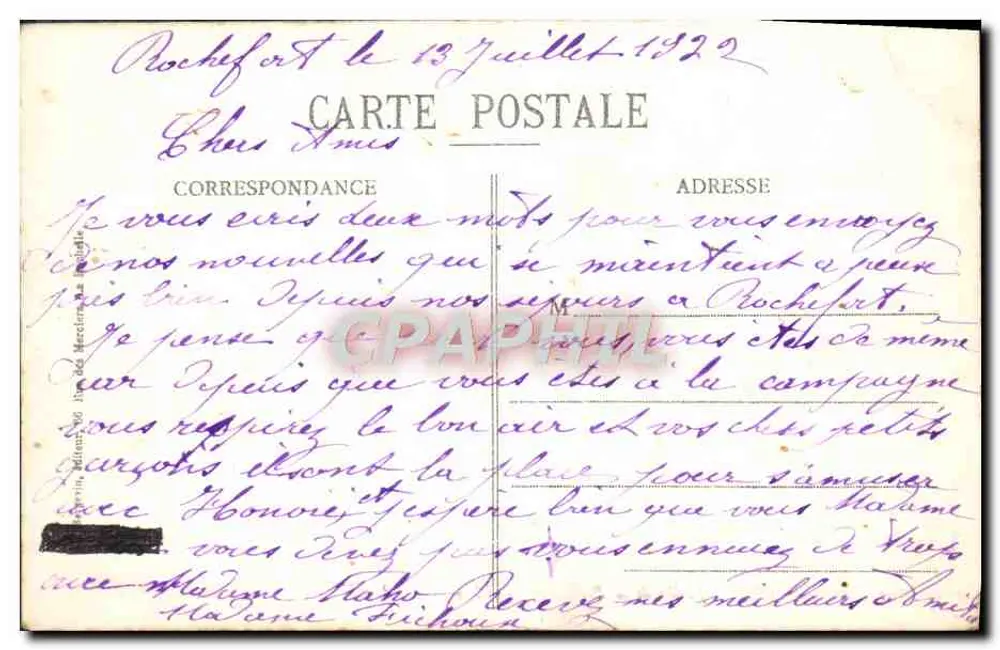 Rochefort - Jardim da Prefeitura Marítima — editor anônimo, n° 3604 - Verso