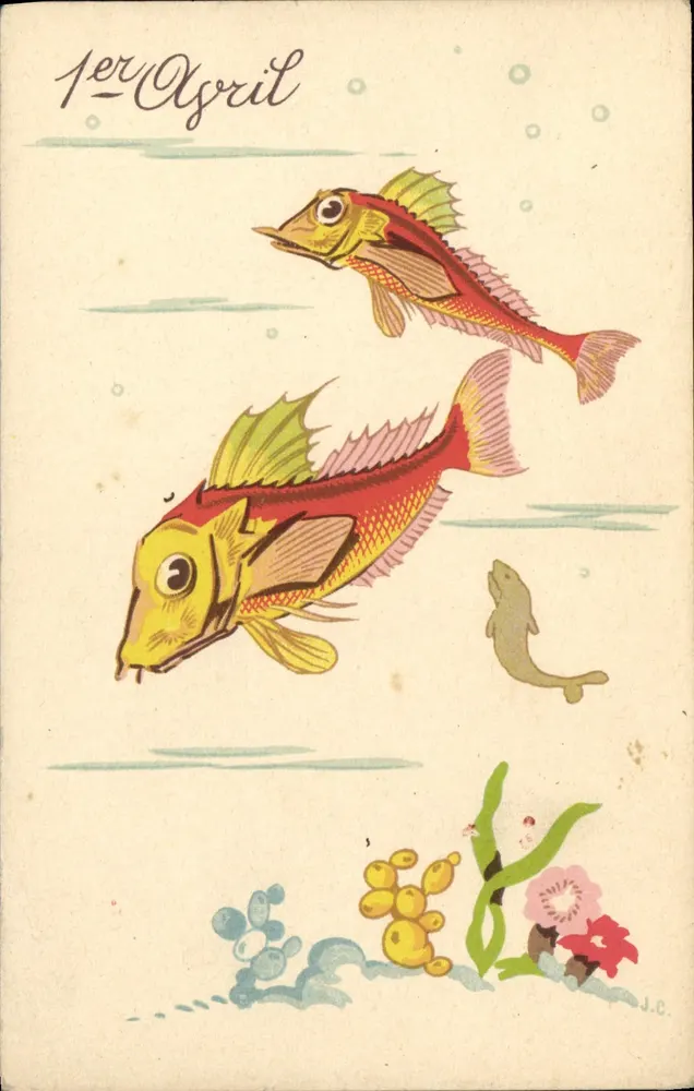 Dois peixes coloridos — 1º de Abril — J.C. (editor ?) - Frente