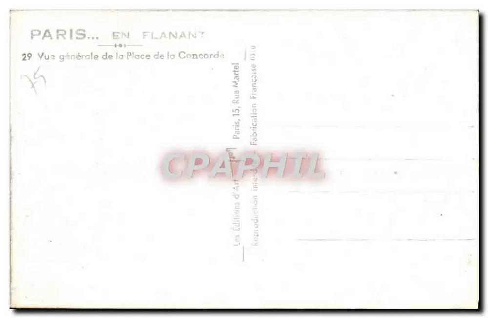 Place de la Concorde — allgemeine Ansicht — Éditions d'Art Paris, 15, Rue Martel - Rückseite