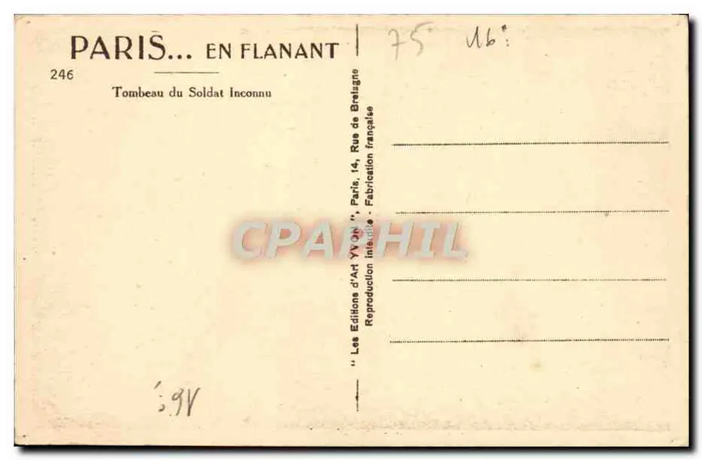 Grab des Unbekannten Soldaten — Paris — YVON Art Editions, Paris - Rückseite