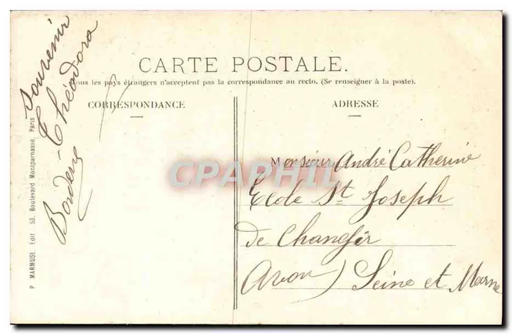 Paris — Sacré-Cœur und rue de la Barre — P. MARMUSE, Édit. 33, Boulevard Montparnasse - Rückseite
