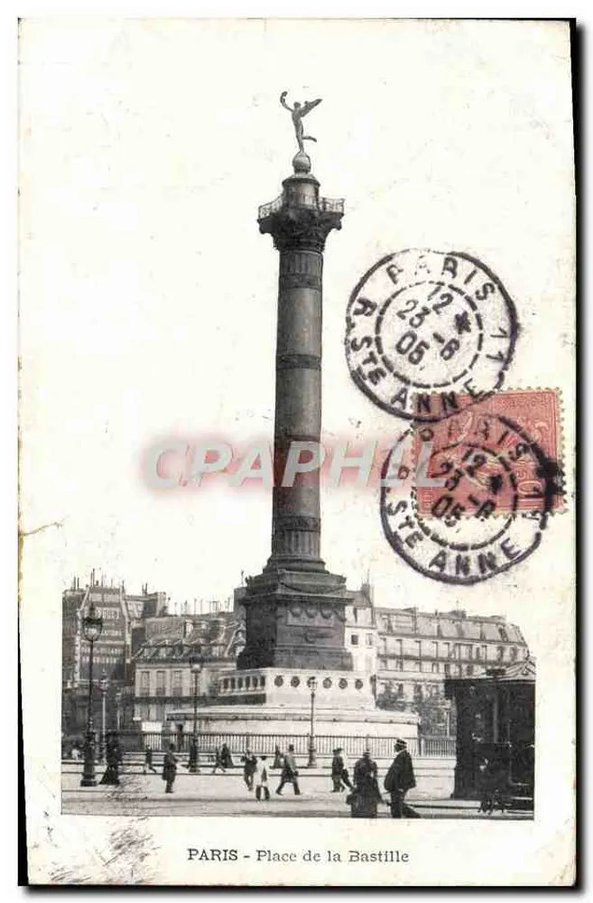 Paris - Place de la Bastille — colonne monumentale avec statue au sommet — éditeur Paris - Place de la Bastille - Frente