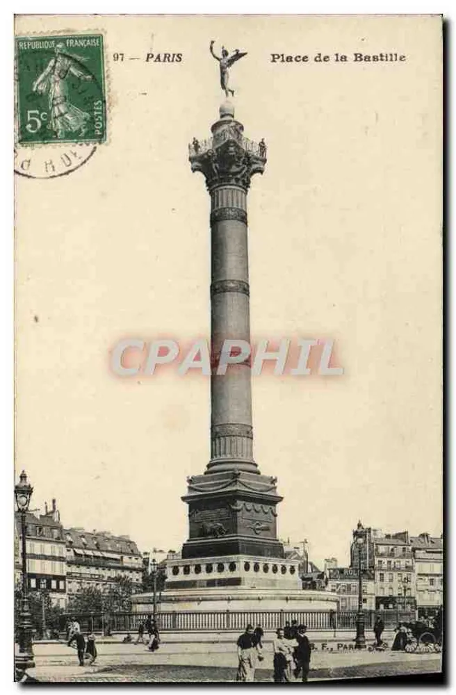 Place de la Bastille — Coluna da Bastilha — Paris, editor F. Paris, n°97 - Frente