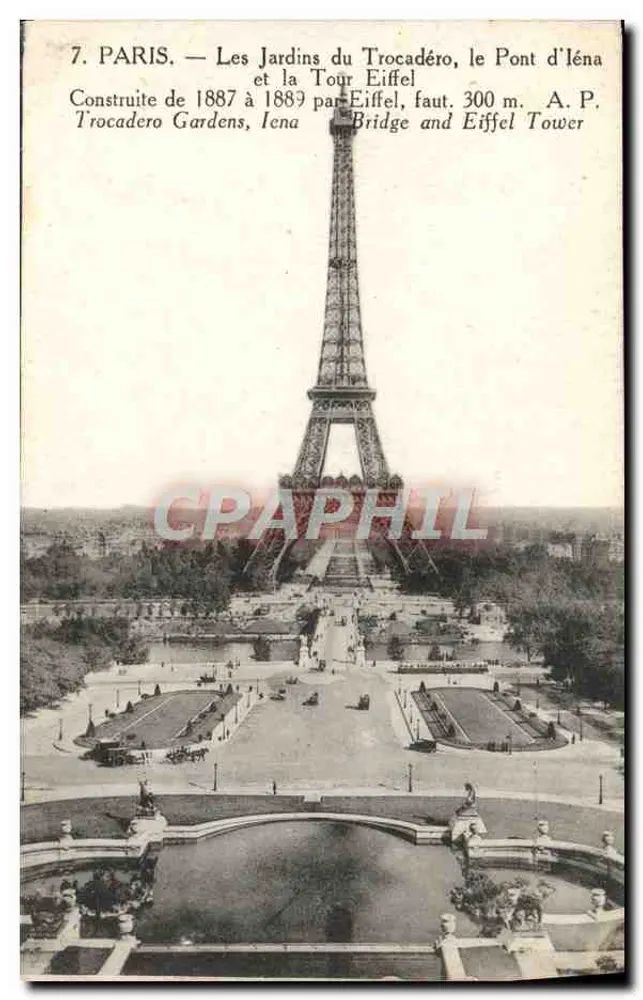 Paris — Die Gärten des Trocadéro, die Brücke von Iéna und die Eiffelturm — A. Papeghin - Vorderseite