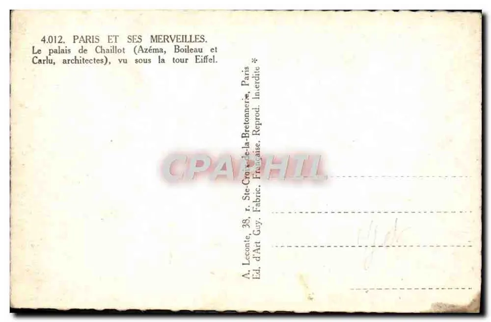Palast von Chaillot — Blick unter der Eiffelturm — Verlag Guy - Rückseite