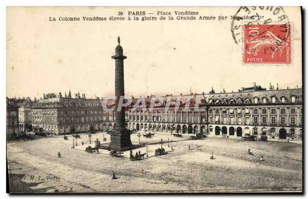 Place Vendôme — Coluna Vendôme erguida em homenagem à Grande Armée por Napoleão I — J. M. T., Paris - Frente