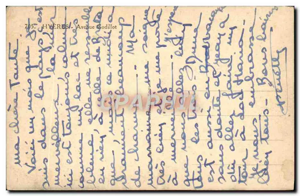 Palmáceas em Hyères — Avenue Godillot — editor desconhecido, n° 705 - Verso