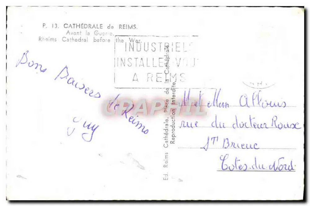 Kathedrale von Reims — Vor dem Krieg — Industrielle Ausgabe - Rückseite