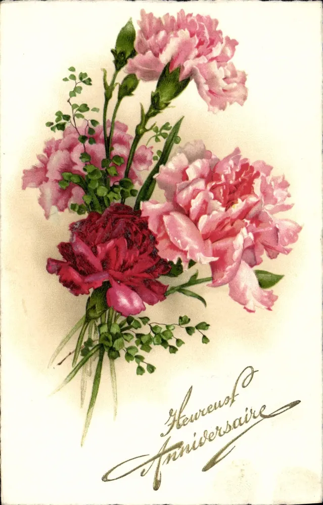 Arranjo de pivoines — Aniversário — sem editor ou número de série visíveis - Frente