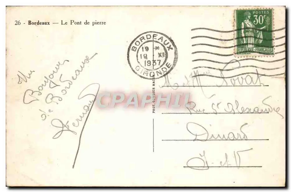 Bordeaux — O Ponte de Pedra — Fot. Goudier Macdonald - Verso