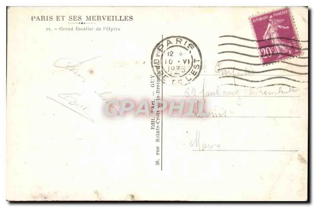 Großer Treppenaufgang des Opernhauses — Paris — Verlag GUY, n°35 - Rückseite