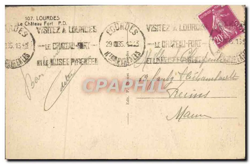 O Castelo Forte em Lourdes — editor P. Ducret, n° 107 - Verso