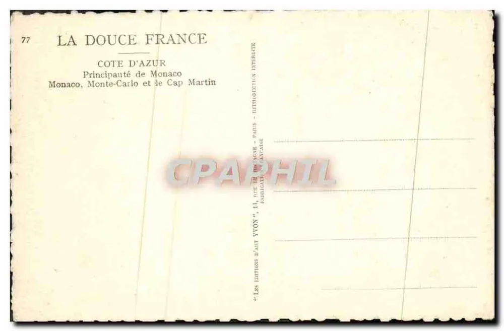 Monaco, Monte-Carlo und Cap Martin — Côte d'Azur — Éditions Yvon - Rückseite