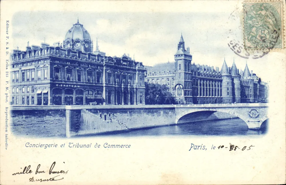 Conciergerie e Tribunal de Comércio — Paris — Editor P. S. & D. Brateau, n°215 - Frente